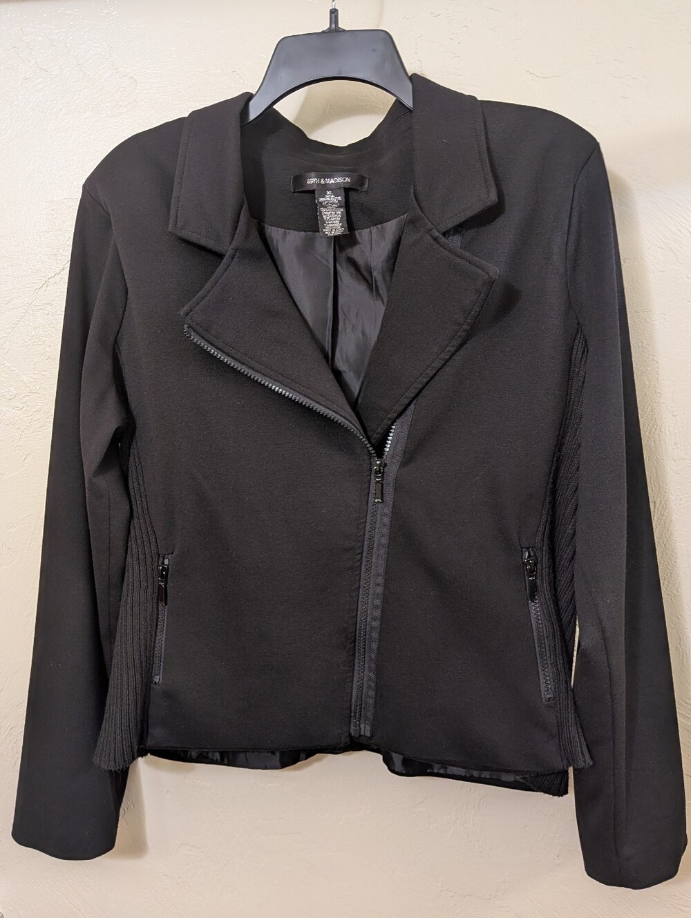 89th & Madison Black Asymmetric Zip Moto Blazer, XL